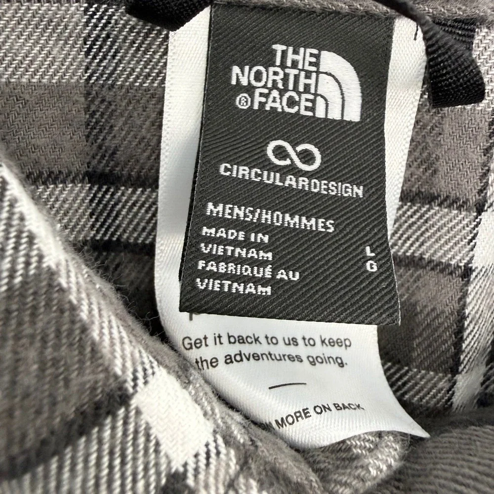 The North Face Shirt Mens L Grey Plaid Circular Design Flannel Button Down LS